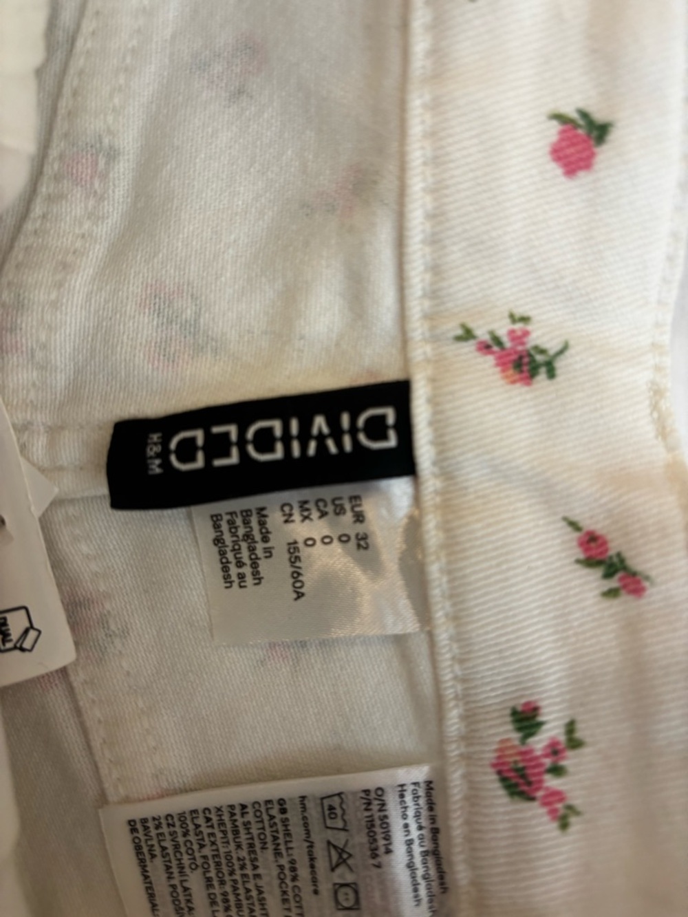 H&M White Floral High Waisted Shorts Women's Size 0 NWT Summer - Picture 4 of 6
